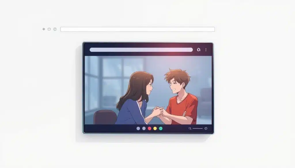 A sleek, modern web browser interface with a clean, minimalist design. The window frame has a thin metallic trim, with a simple toolbar at the top featuring rounded icons for navigation, search, and other basic functions. Inside the browser, a vibrant, high-resolution video chat session is in progress, with two people engaged in a lively discussion. Soft, diffused lighting illuminates the scene, creating a warm and inviting atmosphere. The overall composition is balanced and visually appealing, showcasing the seamless integration of technology and human interaction. A sleek, modern web browser interface with a clean, minimalist design. The window frame has a thin metallic trim, with a simple toolbar at the top featuring rounded icons for navigation, search, and other basic functions. Inside the browser, a vibrant, high-resolution video chat session is in progress, with two people engaged in a lively discussion. Soft, diffused lighting illuminates the scene, creating a warm and inviting atmosphere. The overall composition is balanced and visually appealing, showcasing the seamless integration of technology and human interaction.