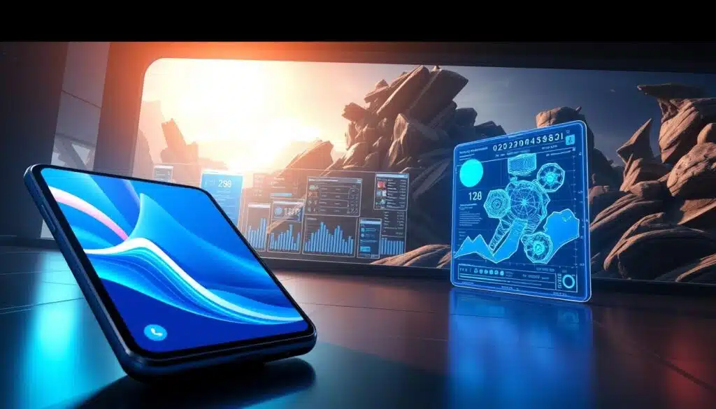 A meticulously crafted scene showcasing the performance prowess of Flutter, the cross-platform mobile framework. In the foreground, a sleek and responsive user interface fluidly animates with silky-smooth scrolling and seamless transitions, highlighting Flutter's ability to deliver exceptional UI experiences. In the middle ground, a series of complex, data-intensive visualizations render instantaneously, showcasing Flutter's efficient rendering and optimization capabilities. The background depicts a dynamic, high-resolution 3D scene with intricate details and subtle lighting, demonstrating Flutter's capacity to handle advanced graphics and visuals without compromising performance. The overall atmosphere exudes a sense of power, precision, and technological sophistication, encapsulating the essence of Flutter's performance-driven excellence. A meticulously crafted scene showcasing the performance prowess of Flutter, the cross-platform mobile framework. In the foreground, a sleek and responsive user interface fluidly animates with silky-smooth scrolling and seamless transitions, highlighting Flutter's ability to deliver exceptional UI experiences. In the middle ground, a series of complex, data-intensive visualizations render instantaneously, showcasing Flutter's efficient rendering and optimization capabilities. The background depicts a dynamic, high-resolution 3D scene with intricate details and subtle lighting, demonstrating Flutter's capacity to handle advanced graphics and visuals without compromising performance. The overall atmosphere exudes a sense of power, precision, and technological sophistication, encapsulating the essence of Flutter's performance-driven excellence.