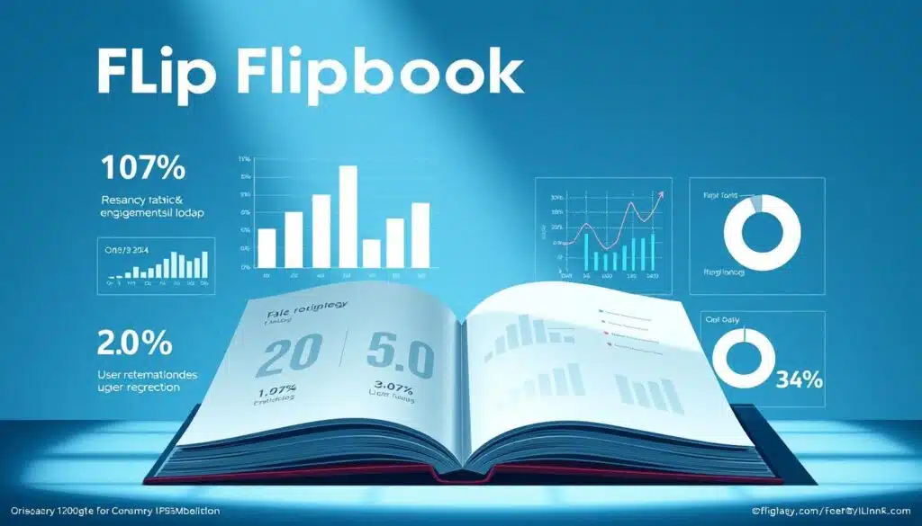 A sleek, minimalist infographic showcasing key flipbook statistics. In the foreground, an open flipbook with crisp, high-quality pages flipping effortlessly, conveying the interactive and dynamic nature of this media format. The middle ground features a series of clean, data-driven visualizations - bar graphs, line charts, and pie charts - displaying metrics such as engagement rates, click-through percentages, and user retention. The background is a subtle, textured gradient in shades of blue, creating a professional, tech-savvy ambiance. Dramatic, directional lighting casts dynamic shadows, highlighting the depth and dimensionality of the scene. The overall aesthetic is modern, sophisticated, and visually compelling, seamlessly blending form and function to tell a compelling data-driven story. A sleek, minimalist infographic showcasing key flipbook statistics. In the foreground, an open flipbook with crisp, high-quality pages flipping effortlessly, conveying the interactive and dynamic nature of this media format. The middle ground features a series of clean, data-driven visualizations - bar graphs, line charts, and pie charts - displaying metrics such as engagement rates, click-through percentages, and user retention. The background is a subtle, textured gradient in shades of blue, creating a professional, tech-savvy ambiance. Dramatic, directional lighting casts dynamic shadows, highlighting the depth and dimensionality of the scene. The overall aesthetic is modern, sophisticated, and visually compelling, seamlessly blending form and function to tell a compelling data-driven story.