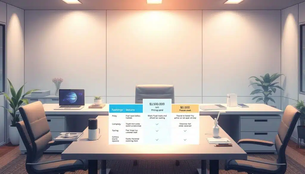 A sleek, modern office setting with a large desk showcasing a pricing scenario for Teachable, a leading online course platform. The desk is adorned with a laptop, tablet, and various office supplies, creating a professional yet creative atmosphere. The middle ground features a graph or chart illustrating the pricing tiers and their corresponding features, allowing the viewer to visualize the value proposition. The background includes a minimalist wall with geometric shapes or patterns, reflecting the clean and organized nature of the Teachable platform. Soft, directional lighting casts a warm, focused glow on the desk, emphasizing the key pricing information. A sleek, modern office setting with a large desk showcasing a pricing scenario for Teachable, a leading online course platform. The desk is adorned with a laptop, tablet, and various office supplies, creating a professional yet creative atmosphere. The middle ground features a graph or chart illustrating the pricing tiers and their corresponding features, allowing the viewer to visualize the value proposition. The background includes a minimalist wall with geometric shapes or patterns, reflecting the clean and organized nature of the Teachable platform. Soft, directional lighting casts a warm, focused glow on the desk, emphasizing the key pricing information.