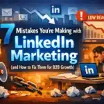 Stressed man with LinkedIn logo, charts, and text: "7 Mistakes You’re Making with LinkedIn Marketing".