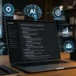 A laptop displaying ChatGPT, surrounded by icons labeled AI, automation, analytics, and productivity—perfect for discovering effective ChatGPT prompts to boost your workflow and fix everyday challenges.